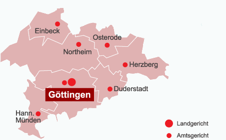 Übersichtskarte des Landgerichtsbezirk Göttingen